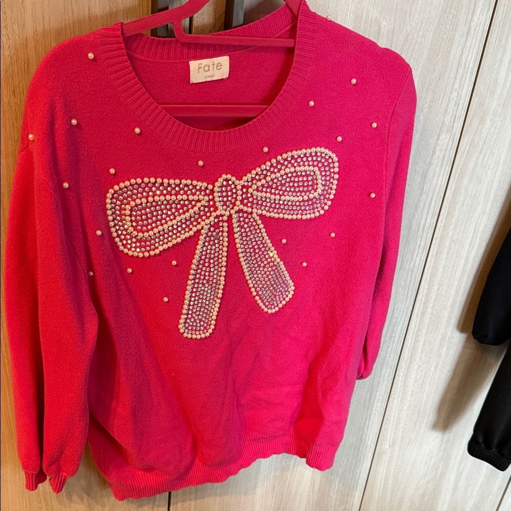 Fate Hot Pink Bow-Embellished Crew Neck Sweater